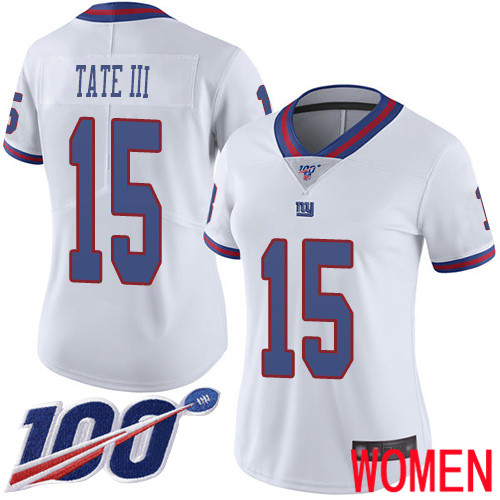 Women New York Giants #15 Golden Tate III Limited White Rush Vapor Untouchable 100th Season Football NFL Jersey->women nfl jersey->Women Jersey